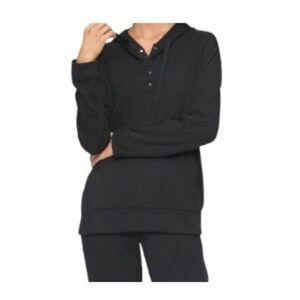 Calvin Klein Ease Ribbed Henley Hoodie in Black Small NWT